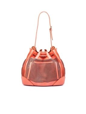 Linea Pelle Soft Italian Leather Women's Coral Mesh Drawstring Bucket Bag